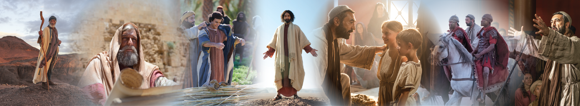A collage of screenshots from Bible Media Group films.