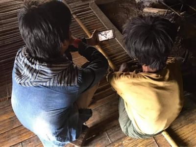 Two boys watching video on a smartphone
